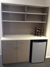 Axis 18 Custom 2 Doors, Open Section For Fridge. Overhead Hutch